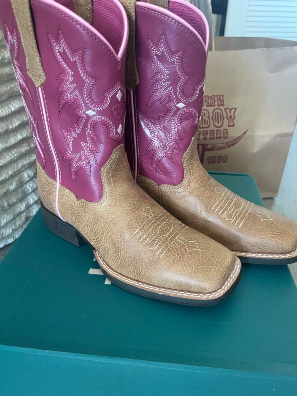 Ariat Girls Pink and Brown Western Cowboy Boots